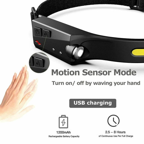 COB LED Headlamp USB Rechargeable Headlight Torch Work Light Bar