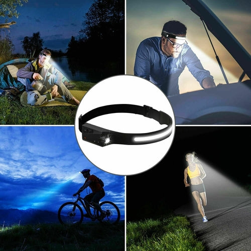 COB LED Headlamp USB Rechargeable Headlight Torch Work Light Bar