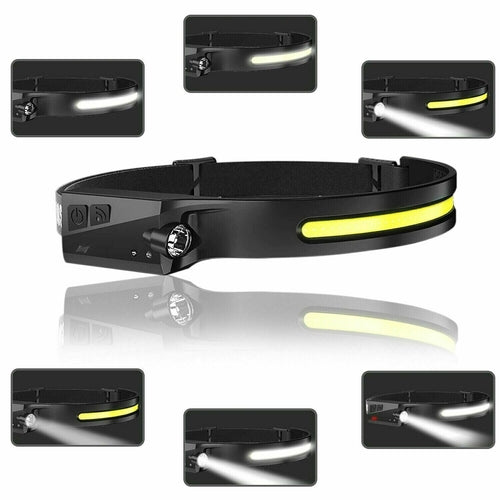 COB LED Headlamp USB Rechargeable Headlight Torch Work Light Bar