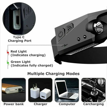 COB LED Headlamp USB Rechargeable Headlight Torch Work Light Bar
