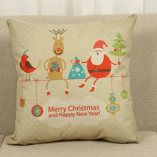 Christmas Deer Tree Pattern Cushion Cover in Cotton Linen