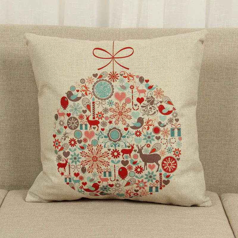 Christmas Deer Tree Pattern Cushion Cover in Cotton Linen