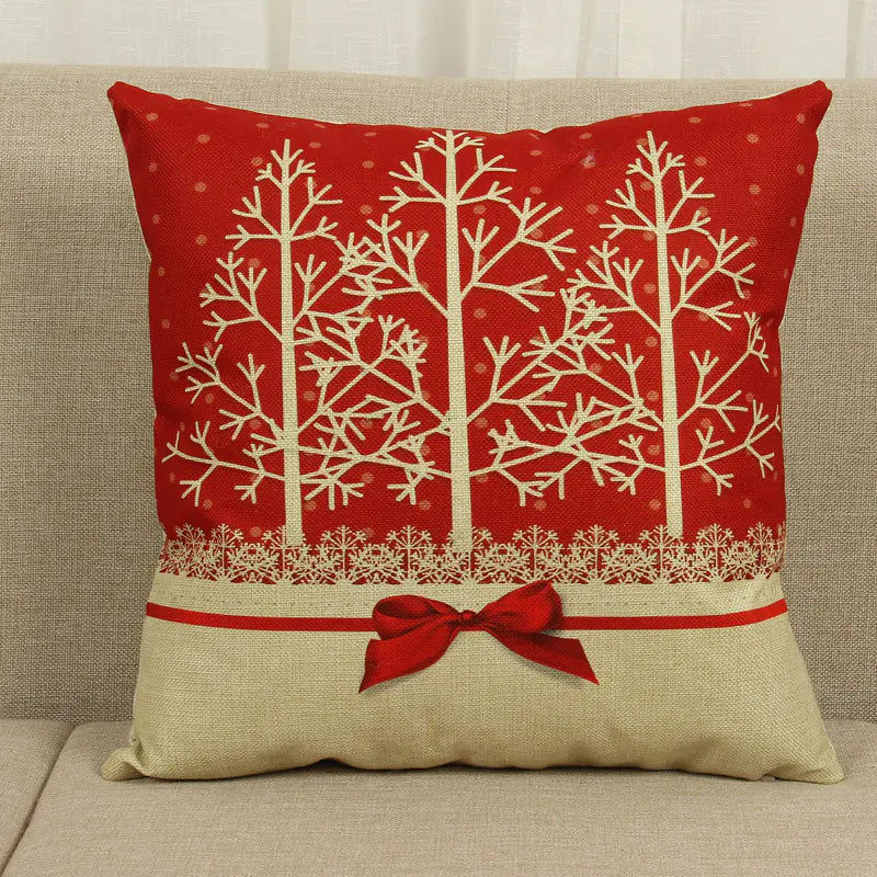Christmas Deer Tree Pattern Cushion Cover in Cotton Linen