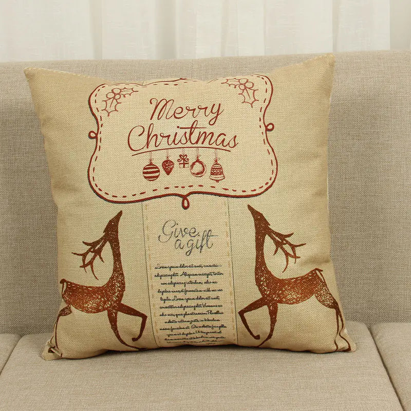 Christmas Deer Tree Pattern Cushion Cover in Cotton Linen