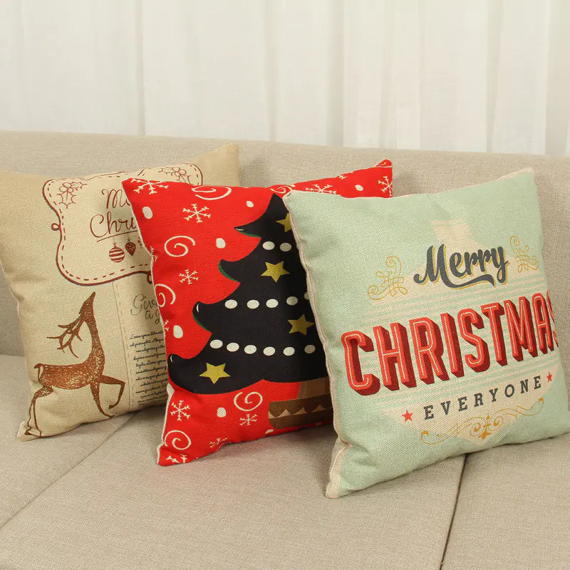 Christmas Deer Tree Pattern Cushion Cover in Cotton Linen