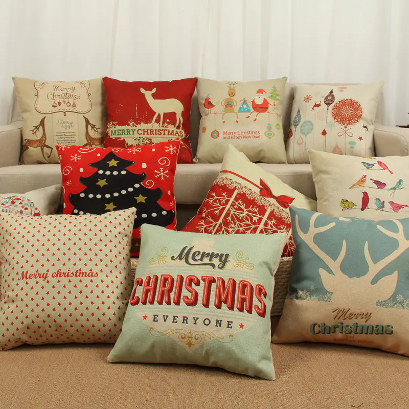 Christmas Deer Tree Pattern Cushion Cover in Cotton Linen
