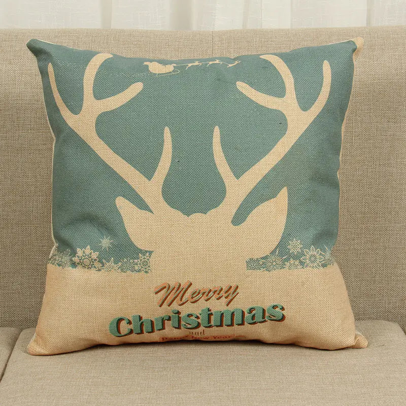 Christmas Deer Tree Pattern Cushion Cover in Cotton Linen