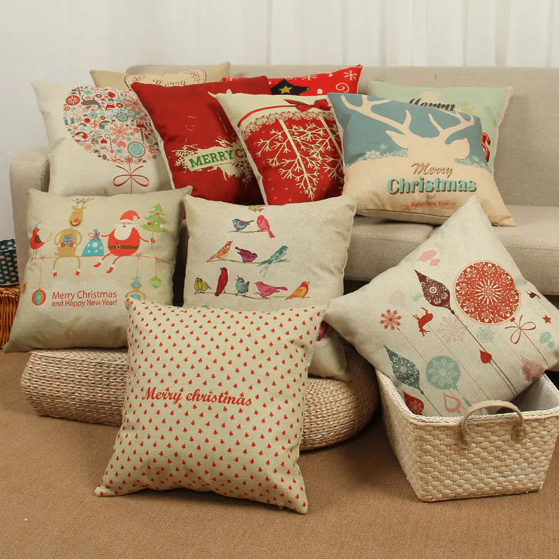 Christmas Deer Tree Pattern Cushion Cover in Cotton Linen