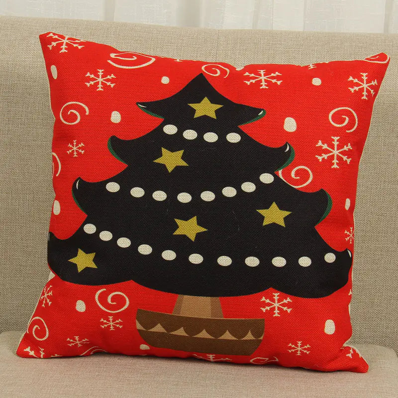 Christmas Deer Tree Pattern Cushion Cover in Cotton Linen